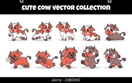 Set of cute cow expression vector illustration Stock Vector