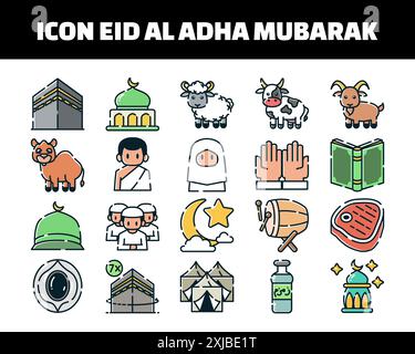 Eid al-adha mubarak vector icon set Stock Vector