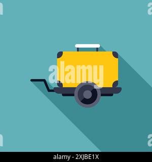 Yellow luggage trolley being pulled from side view, simple icon illustration on green background Stock Vector