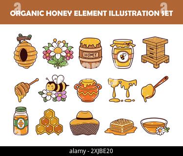 Organic honey element vector illustration set Stock Vector