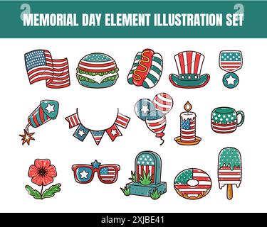 Memorial day element vector illustration set Stock Vector