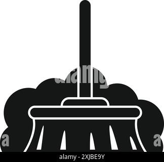 Simple black icon of a broom sweeping a pile of dust, perfect for illustrating cleaning, chores, or household tasks Stock Vector