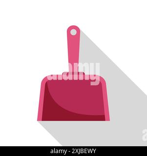 Pink dustpan lying on white background with long shadow Stock Vector