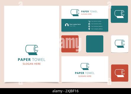 Paper towel logo design featuring a roll of paper towel for cleaning services or hygiene products Stock Vector