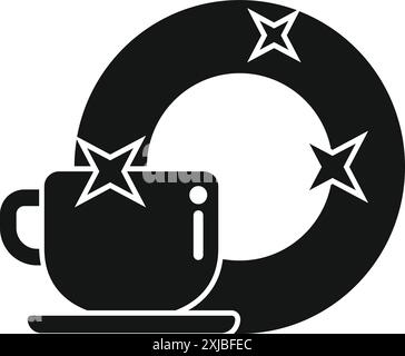Black and white clean dishes icon showing sparkling cup and plate Stock Vector
