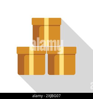 Three identical cardboard boxes are stacked, creating a pyramid shape with their long shadows Stock Vector