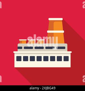 Large industrial factory building with smoking chimneys is depicted in a flat design with long shadows Stock Vector