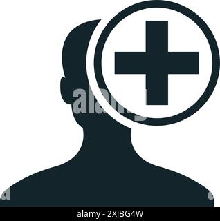 Silhouette of a human head with medical cross symbol representing health insurance and healthcare Stock Vector