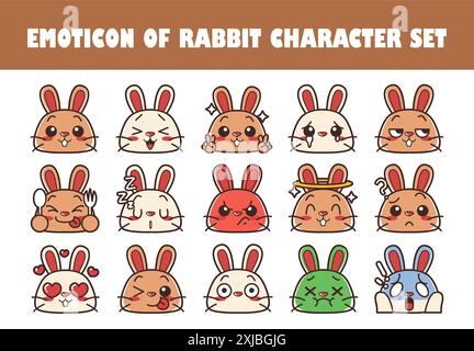 Set of rabbit emoticon character vector illustration Stock Vector