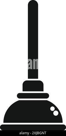 Simple black icon of a toilet plunger standing with wooden handle Stock Vector