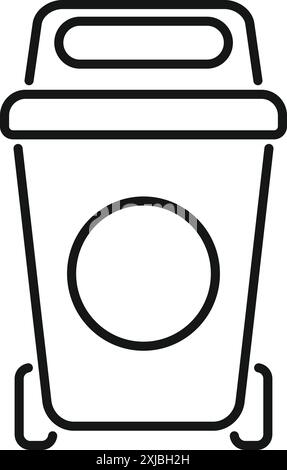 Simple black and white icon of a large trash can with wheels and a handle, for use in waste management and recycling projects Stock Vector