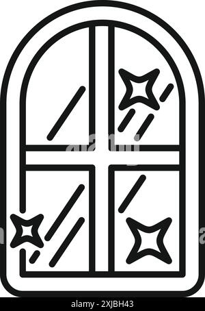 Arched window glass shining brightly after being cleaned with sparkling stars emphasizing its cleanliness Stock Vector