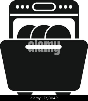 This simple icon depicts a dishwasher with its door open, revealing clean plates inside Stock Vector