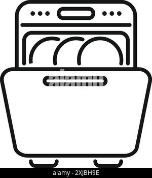 Open dishwasher with clean plates inside is ready to be emptied Stock Vector