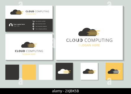 Logo is depicting cloud computing, featuring a cloud transferring data with speed represented by lines Stock Vector