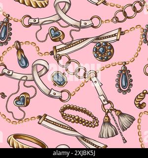 Seamless pattern with jewelry, belt and chain. Vector. Stock Vector