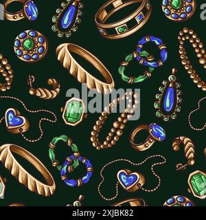 Seamless pattern with jewelry and chain. Vector. Stock Vector
