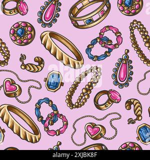 Seamless pattern with jewelry and chain. Vector. Stock Vector