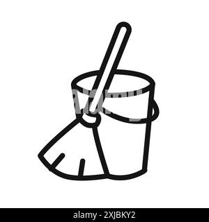 besom with stick and pail icon linear vector graphics sign or symbol set for web app ui Stock Vector