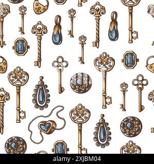 Seamless pattern with jewelry and keys. Vector. Stock Vector