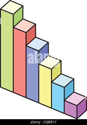 Colorful bar graph showing decreasing trend, perfect for illustrating negative growth or decline Stock Vector