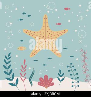 A flat art vector illustration featuring a sea star. Stock Vector