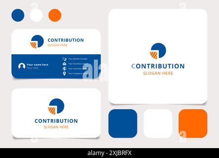 Business card design featuring a pie chart logo representing contribution Stock Vector