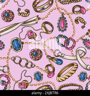 Seamless pattern with jewelry, belt and chain. Vector. Stock Vector