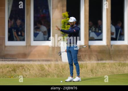 Akshay Bhatia lines up a putt on the seventh green during the second ...