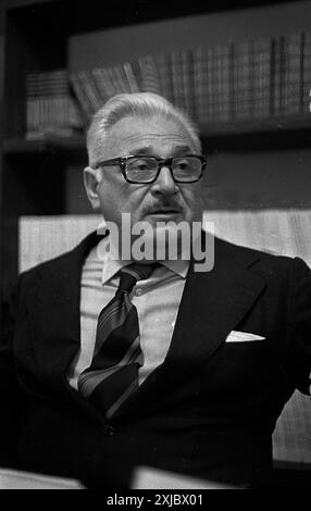 Argentine politician and journalist Rogelio Frigerio during an interview in Buenos Aires, Argentina, December 8th, 1975- Stock Photo