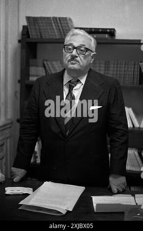 Argentine politician and journalist Rogelio Frigerio during an interview in Buenos Aires, Argentina, December 8th, 1975- Stock Photo