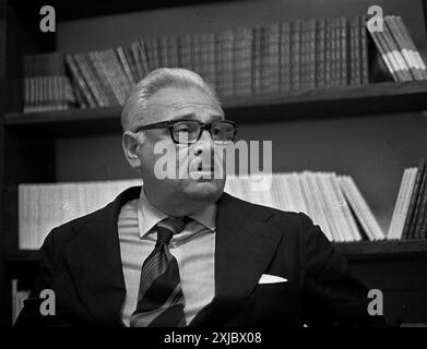 Argentine politician and journalist Rogelio Frigerio during an interview in Buenos Aires, Argentina, December 8th, 1975- Stock Photo