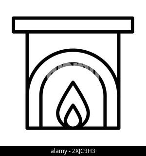 Fireplace icon Flat set in black and white color outline vector Stock Vector