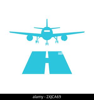 Aircraft landing. Front view. Isolated on white background. From blue icon set. Stock Vector