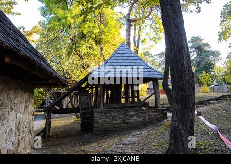 Old water mill at the Dimitrie Gusti Village Museum, an open air museum in Bucharest, Romania Stock Photo