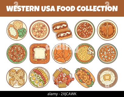 Western USA food vector illustration set Stock Vector