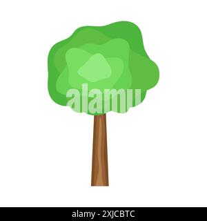 Green tree illustration. Layered foliage design. Simple cartoon style. Vector graphic. Stock Vector
