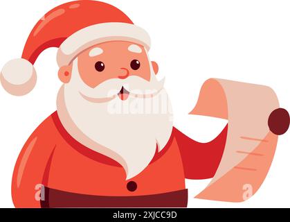 Illustration of a cheerful Santa Claus holding a Christmas list, perfect for holiday-themed designs and decorations. Stock Vector