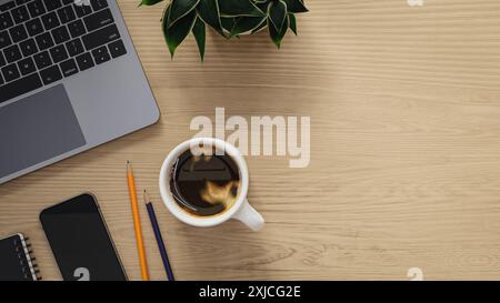 workplace desk flat lay background. 3d rendering Stock Photo