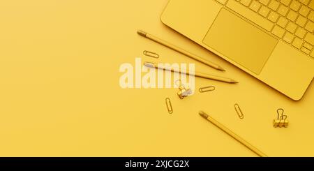 workplace desk flat lay background. 3d rendering Stock Photo
