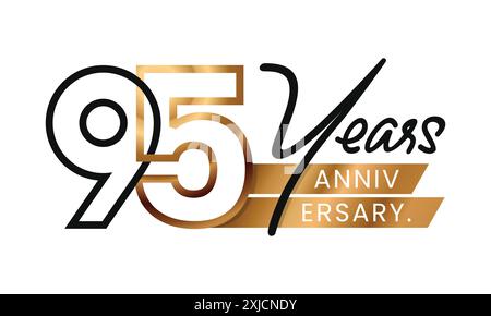95 Years Anniversary and celebration minimalist line art style. Gold logo abstract Design. Vector Illustration. Number for icon, label, insigna, seal Stock Vector
