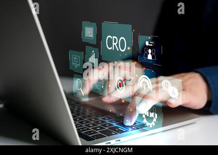 CRO, conversion rate optimization concept, Adjusting the website to be more efficient To convert website visitors into customers, The process of incre Stock Photo