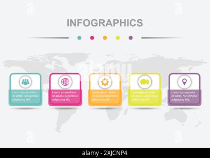 Infographic design with 5 rounded rectangles badge template, stock vector Stock Vector