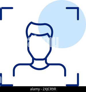 Biometric access. Facial recognition technology. Young man with short hair. Pixel perfect, editable stroke vector icon Stock Vector