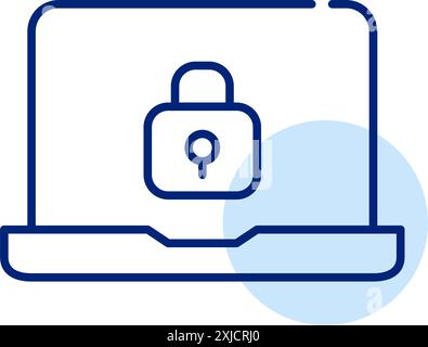 Laptop and lock. Safe computer account access. Protected use of personal electronics. Pixel perfect, editable stroke vector icon Stock Vector