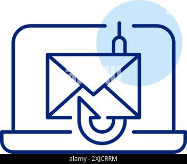 Laptop, letter and fishing. Phishing attack. Spam e-mail alert. Pixel perfect, editable stroke vector icon Stock Vector