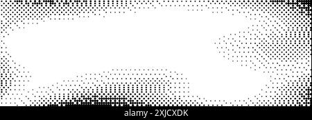 Black and white pixelated bitmap gradient texture. Dither spots background. 8 bit video game screen wallpaper. Retro glitchy pixel art illustration. Abstract vector wavy dithering border overlay Stock Vector