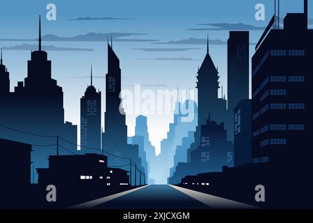 A vector illustration of City Buildings Background Silhouette Stock Vector