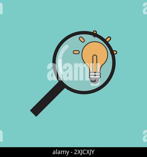 Creative idea concept, magnifying glass and light bulb icon with green background Stock Vector