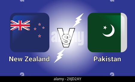 New Zealand Vs Pakistan 3D Illustration vector flags in shaded Rounded Rectangle with Flash Versus Match Stock Vector